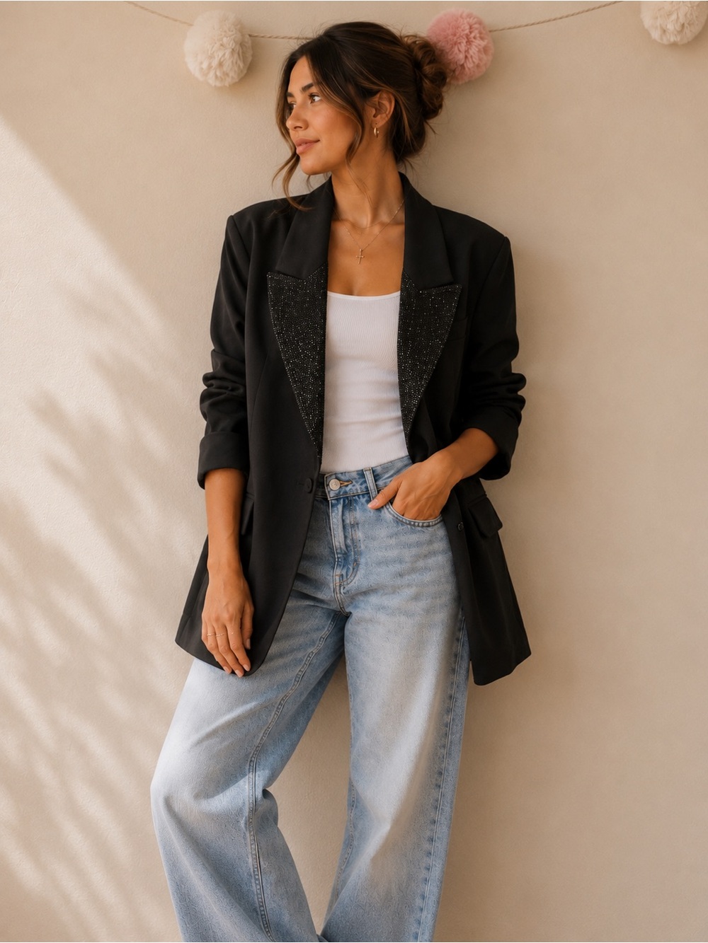H&M Black Blazer with Sparkle Lapels